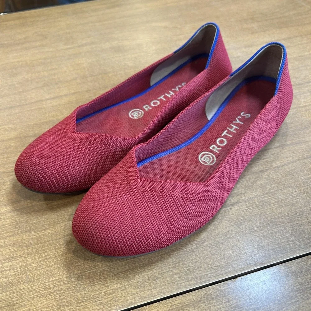 Rothy's Shoes Womens Size 8.5 Red The Flat Ballet Flats Knit Washable Comfort
